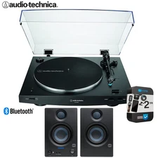 Audio-Technica AT-LP3XBT-BK Wireless Turntable + Monitors + 2 YR Warranty Bundle