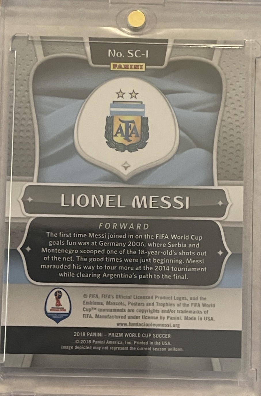 2018 Lionel Messi Panini Prizm World Cup Scores Club Silver Prizm Rare view 2