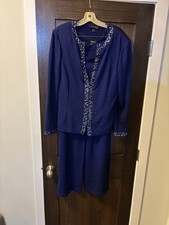 St. John 3 Piece Knit Suit, Crystal Detailed Jacket Size 12, Royal Blue, NEW