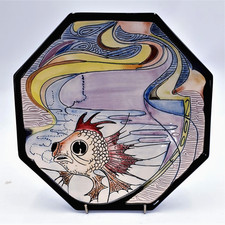 BLACK RYDEN PUFFER FISH PLATE 9.5 INCH Diameter EMMA BOSSONS 'RARE' #133/250