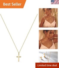 Lightweight 14K Gold Plated Cross Necklace with Cubic Zirconia Charm for Her