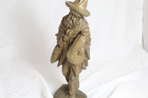 Vintage Hand- Carved Wooden Barefooted Traveling Hobo Man Folk Statue - Picture 1 of 5