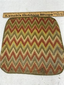 antique flame stitch wool hand made seat mat 9.5 x 9 rust green original