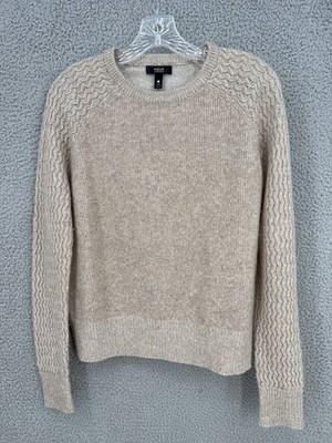 Aqua Cashmere Cable Knit Sweater Size s Creamy Oatmeal Double Ply EUC