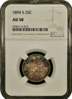 1894 S Barber Quarter NGC AU58 25c Color Toned Beautiful - A48