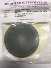 Indium Zinc Oxide Target 99.99% pure:(In2O3)50(ZnO)50 wt%-3" diam x 0.187" thick