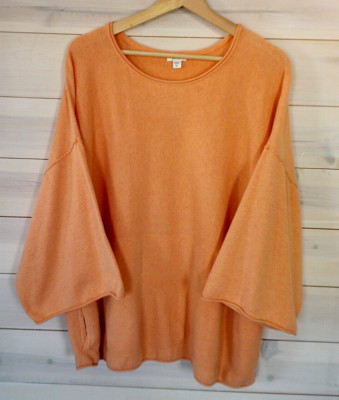 Purejill Women's TopXL oversized Peach Wide Sleeve Round Neck Pockets RN#976416