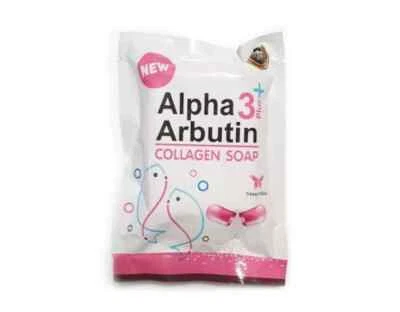 Alpha 3 Plus Arbutin Collagen Whitening Soap Bars Soap Reduce Acne Scars 80g.