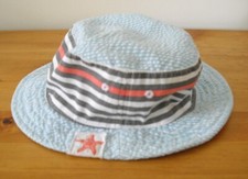 Toddler Bucket Sun Hat Blue Gray  White Stripes Seersucker 