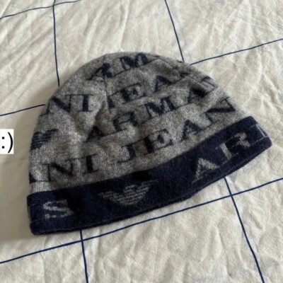 Vintage Archive Armani Jeans Monogram Beanie Hat | 80% Wool | Made