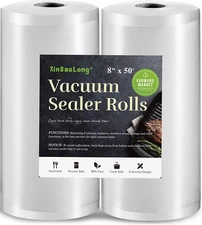 Vacuum Sealer Bags for Food，Seal a Meal Bags Rolls，8Inx50 Rolls 2 Pack，Xinbaolon