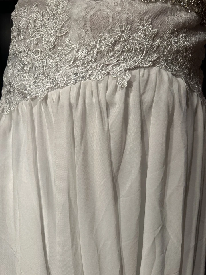 Vestido de novia falda plisada espalda abierta manga gorra encaje blanco TALLA 12 Foto 2 de 4