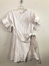 Socialite Size M Ruffle Flare Sleeve Wrap Tie Linen Blend Dress Women Stylish 