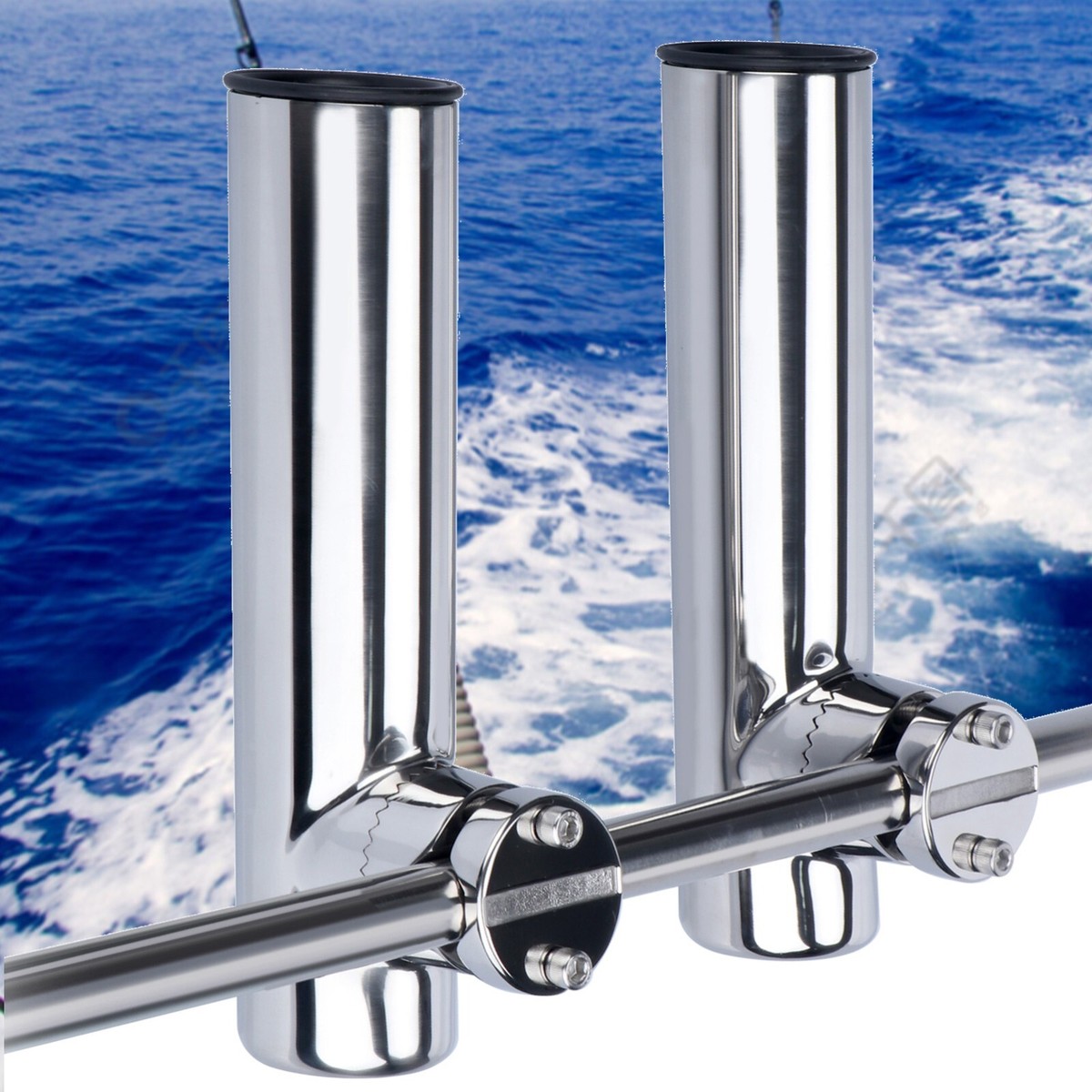 2X 316 Stainless Steel Fishing Rod Holder Clamp-on for 7/8'' to 1'' Rail  Mount
