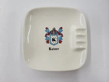 Vintage Multicolored Ceramic Ashtray With  Knight Crest And Kaiser Name Below