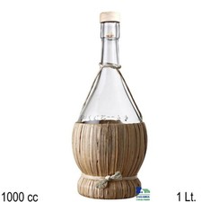 FIASCO FIASCHETTO BOTTIGLIA 1 LT. PER VINO ALCOLICI VETRO IMPAGLIATO CON TAPPO