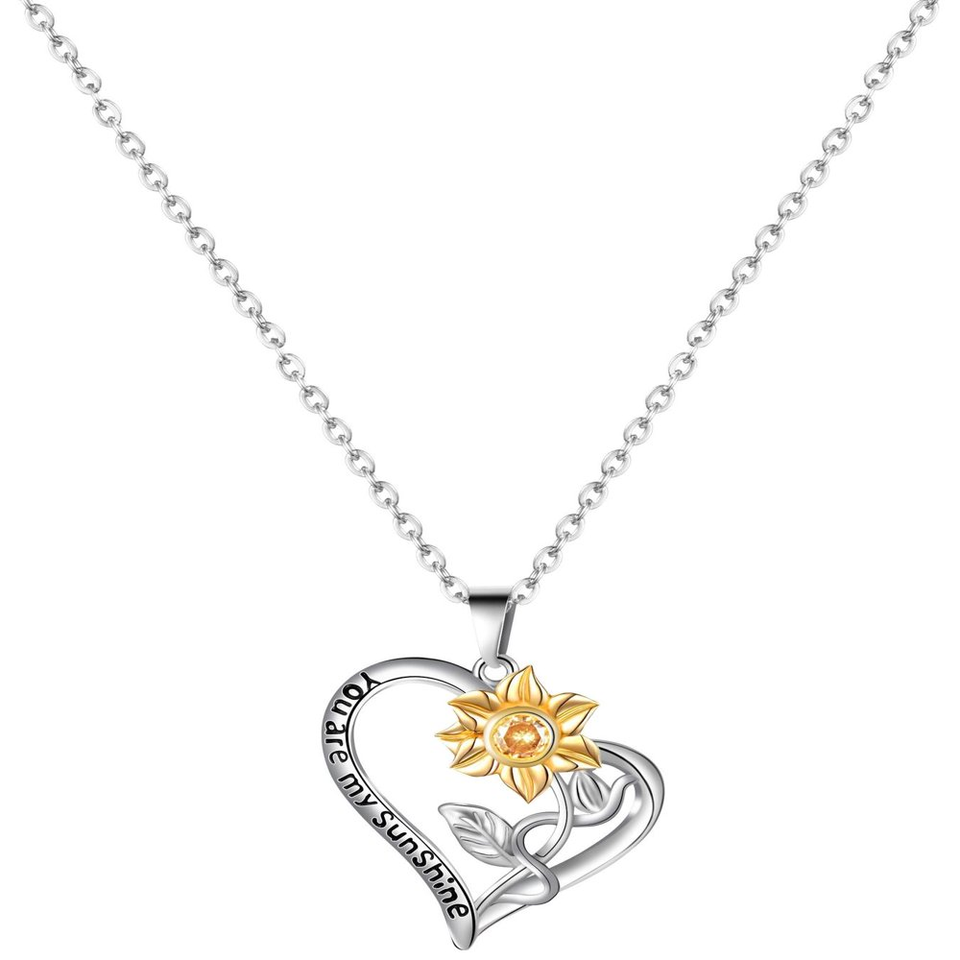Daughter Sunflower Heart Pendant Necklace, You Are My Sunshine Daughter
