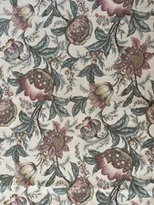 Vtg Jacobean Tapestry Fabric Upholstery Gold Pink Green Jacquard Woven W56  L81  
