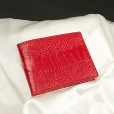 Genuine Red Ostrich Leg Leather Bifold Wallet Men's Skin Wallet RFID Blocking