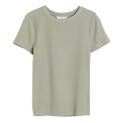 H&M Cotton Modal Blend Crewneck Short Sleeve Fitted Ribbed Stretchy T-Shirt Top