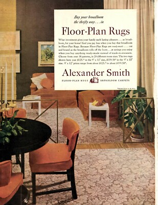 1951 Print Ad Alexander Smith Floor-Plan Rugs Broadloom Carpets MCM Decor