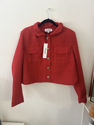 Vigoss Women s Red Tweed Cropped Button Front Jacket Size XL