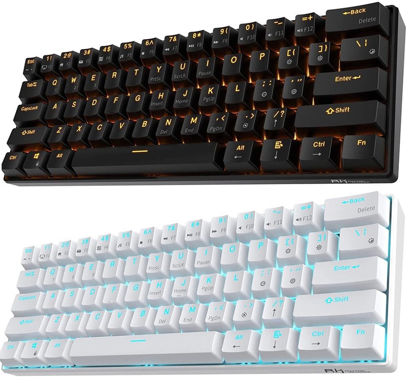 Replacement keycaps from RK Royal Kludge RK61 keyboards in both Black and White