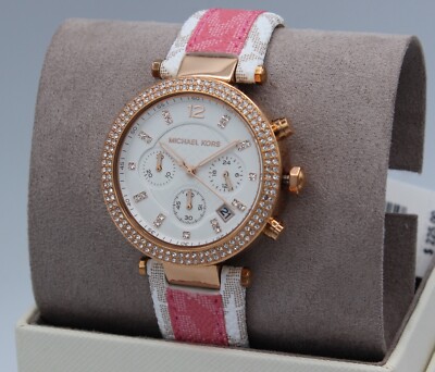 NEW AUTHENTIC MICHAEL KORS PARKER ROSE GOLD PINK VANILLA PVC