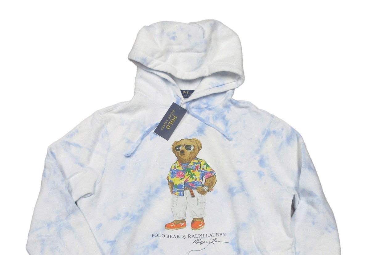 Polo Ralph Lauren Men's White TIe-Dye Polo Bear Fleece Pullover