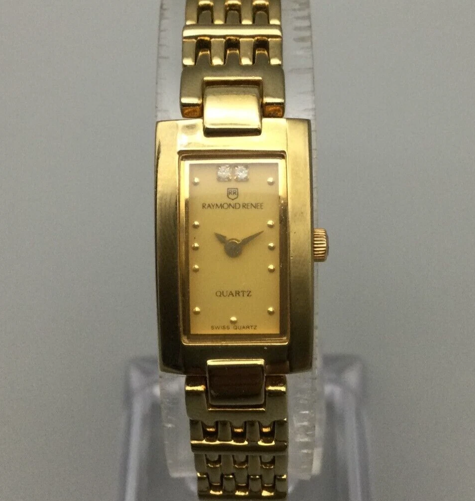 Raymond Renee Watch Women 23K Gold Plated Rectangle Dial New