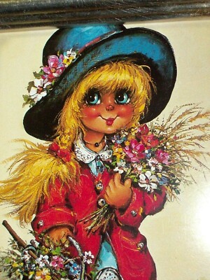 From Holland Vintage M Thomas ''La Jardiniere'' Blonde Girl Wild Flowers Art Card