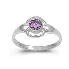 Baby Ring Sterling Silver 925 Amethyst Color CZ Jewelry Face Height 8mm Size 2.5