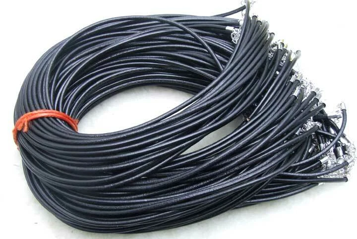Venta al por mayor 10X Collar de cuero negro con cordón real de 3 mm con cierre de langosta 18-20" Foto 2 de 4