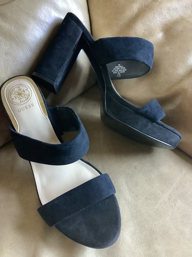 Guess Women’s Black Suede Leather Blubell Platform Block Heel Sandals Size 8M 🌺 - Picture 18 of 22