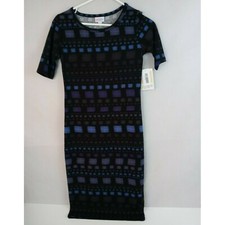 NWT LuLaRoe Julia Pencil Dress Black With Multi-Color Sponge Paint Design XXS