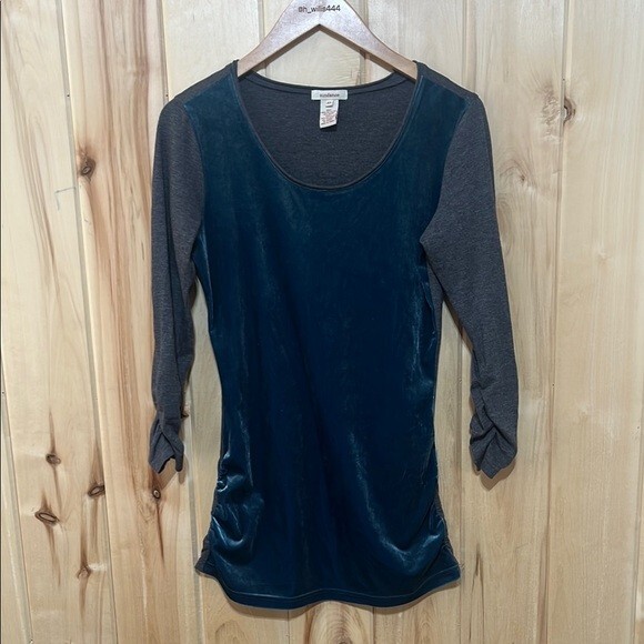 Sundance Blue Dulcet Tones Velour Velvet Ruched Top Size XS View 2