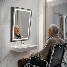 Tilt Bathroom Mirror LED Illuminated Smart Wall Mirror Defog for Wheelchair User