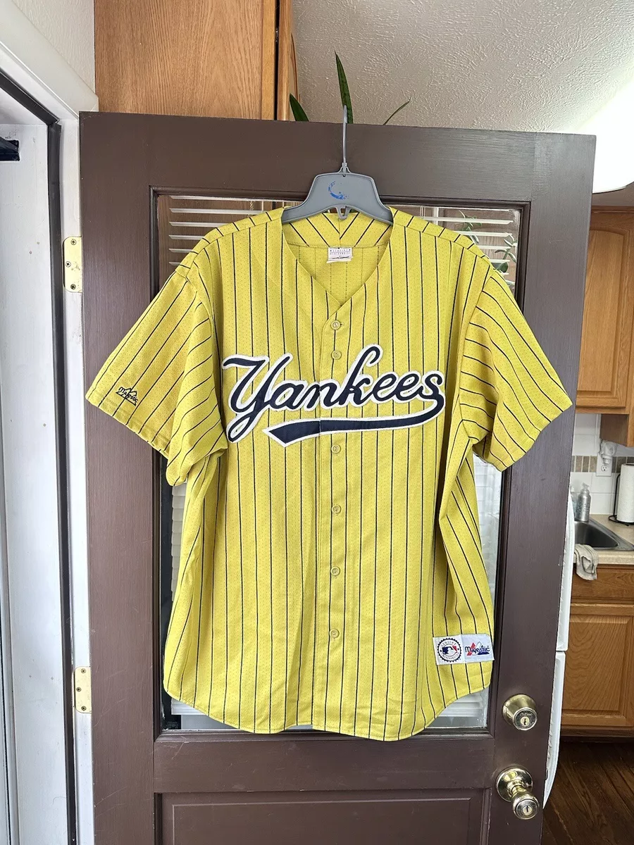 Vintage RARE New York Yankees Yellow Pinstripe SCRIPT MLB Baseball Jersey NY