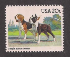 DOGS - BEAGLE & BOSTON TERRIER ON A U.S. POSTAGE STAMP - MINT CONDITION
