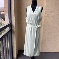 Everlane The Japanese GoWeave Wrap Dress Size 12 Sage Green Midi Sleeveless Tie