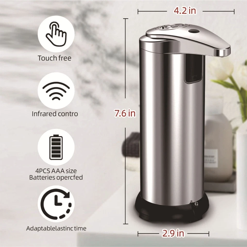280ML Touch-Free Rechargeable Automatic IR Sensor Liquid Soap Pump Dispenser USA - Image 4 of 4