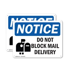 (2 Pack) Do Not Block Mail Delivery OSHA Notice Sign Decal Metal Plastic