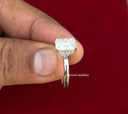 2.0 Ct Radiant Cut Real Diamond Engagement Ring 14K Solid White Gold Size 7 - Picture 13 of 23