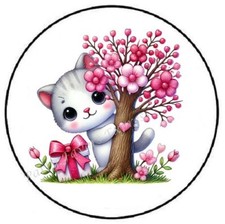 CAT HIDING BEHIND TREE VALENTINES DAY ENVELOPE SEALS LABELS STICKERS PARTY FAVOR