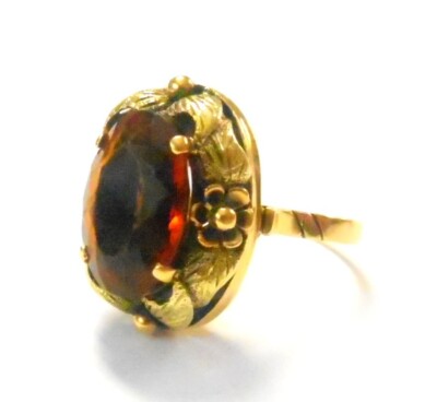Vint Solid 750 18K Yellow Gold Gorgeous Color 15x11mm Citrine Flower Leaf Ring