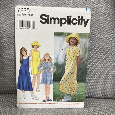 Simplicity Patterns 7225 Girls Dresses Hat Jacket Size 7, 8, 10