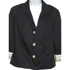 Vintage 90s Womens Cropped Blazer Jacket Beaded Rhinestone Buttons Black 3/4 Slv