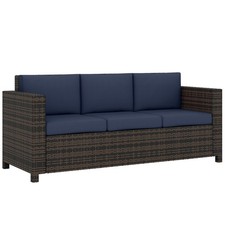 Outsunny Rattan Wicker 3-seater Sofa Chair Patio Furniture w/ Cushion Dark Blue