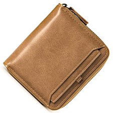 Fashion Men's Leather Business Wallet W/ Coins Pocket Zipper Purse Brown Black A