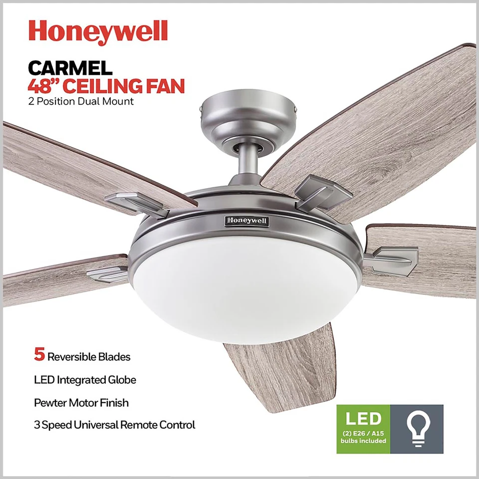 Honeywell Carmel Ceiling Fan, Quiet Motor and Remote Control, 48" (Open Box) - Image 2 of 4